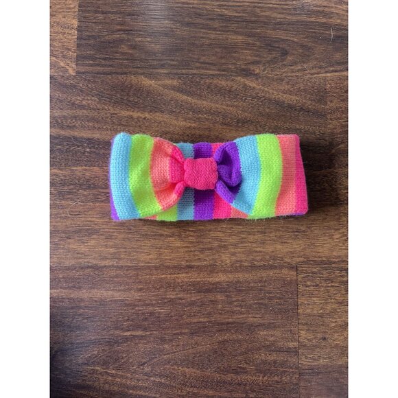 Rainbow Knit Headband Bow Ear Warmer Acrylic Soft Winter Hair Band Girls Kids - Picture 1 of 3